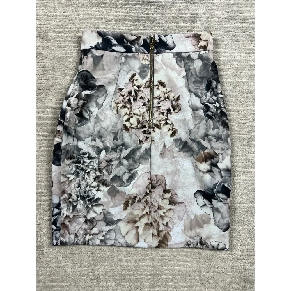 H&M Pencil Skirt Women 4 Multicolor Floral Pleated‎ Pockets Mini Lined Fitted